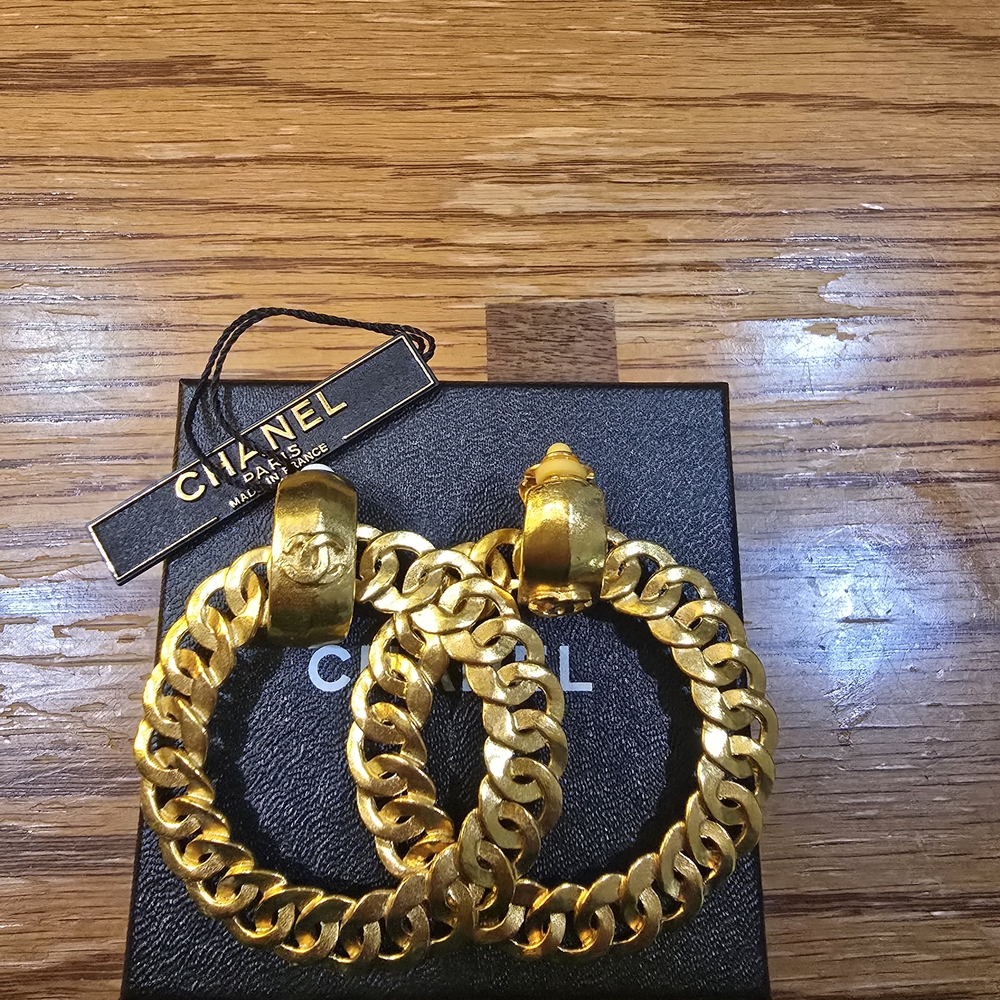 Chanel Gold Chain Hoop Earrings
